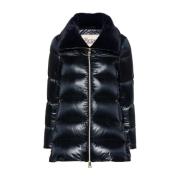 Navy Blue Gewatteerde Jas Faux-Fur Kraag Herno , Blue , Dames