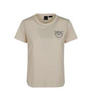 Wit Katoenen T-Shirt met Logo Borduurwerk Pinko , White , Dames