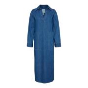 Denim Jurk met Lange Mouwen en Zakken Part Two , Blue , Dames