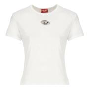 Wit Katoenen T-shirt Ronde Hals Korte Mouwen Diesel , White , Dames