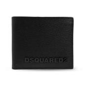 Leren portemonnee met logo Dsquared2 , Black , Heren