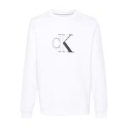 Logo Print Wit Sweater Calvin Klein Jeans , White , Heren