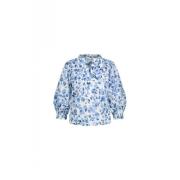 Wit Blauw Print Ruffle Top Fabienne Chapot , Blue , Dames