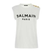 Katoenen Tank Top Balmain , White , Dames