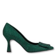 Groene Strass Pump, 8,5cm Hak Bibi Lou , Green , Dames