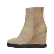 Beige Suède Enkellaarsjes met Sleehak Notre-v , Beige , Dames