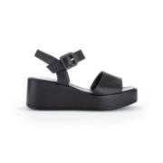 Zwarte Leren Sandalen Gabor , Black , Dames