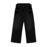 Zwarte Distressed Denim Wide Leg Jeans The Attico , Black , Dames