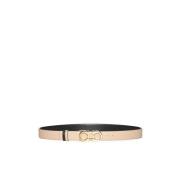 Omkeerbare Gancini Leren Riem Salvatore Ferragamo , Beige , Dames