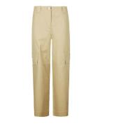 Herringbone Canvas Mid Waist Pants Ganni , Beige , Dames