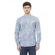 Mandarijn Kraag Katoenen Shirt Lichtblauw Baldinini , Blue , Heren