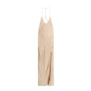 Beige Jurk V-hals Kruisbandjes The Nina Studio , Beige , Dames