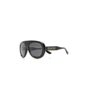 Logo Aviator Zonnebril Zwart/Grijs Gucci , Black , Heren