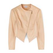 Faux Leather Slim-Fit Blouson Jacket Motivi , Beige , Dames