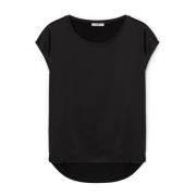 Satin Front T-shirt met Kimono Mouwen Motivi , Black , Dames