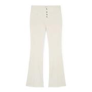 Flare-broek met rafelige zoom en hoge taille Motivi , Beige , Dames