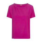 Zijden Fuchsia T-shirt met Ronde Hals Her Shirt , Pink , Dames