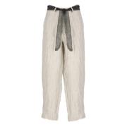 Beige Linnen Broek met Strikdetail Sanctamuerte , Beige , Dames