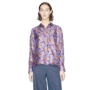 Gestreepte Blouse met Hondenmotief Odeeh , Purple , Dames