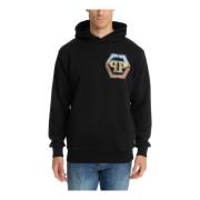 Hexagon Logo Swarovski Hoodie Philipp Plein , Black , Heren