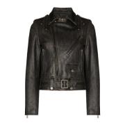 Zwarte Leren Biker Jas Rits Sluiting Golden Goose , Black , Dames