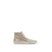 Glitter Slide Sneakers met Leren Ster Golden Goose , Beige , Dames