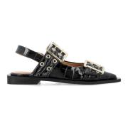 Zwarte Croco Ballerina`s met Gesp Ganni , Black , Dames