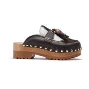 Leren en Ponyskin Klomp Sandalen Jejia , Brown , Dames