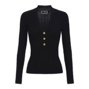 Geribbelde viscose trui met gouden knopen Elisabetta Franchi , Black ,...