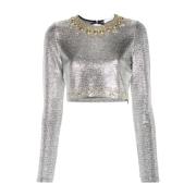 Metallic Mesh Sweater met Studs Paco Rabanne , Gray , Dames