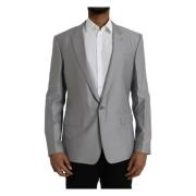 Grijze Wol Peak Blazer Jas Dolce & Gabbana , Gray , Heren