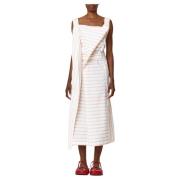 Bellini Streep Katoenen Jurk Plan C , White , Dames