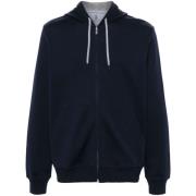 Blauwe Katoenmix Hoodie Trui Brunello Cucinelli , Blue , Heren