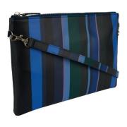 Blauwe Leren Clutch met Multicolor Strepen Gallo , Multicolor , Dames