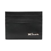 Zwarte Leren Kaarthouder Kiton , Black , Heren