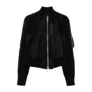 Zwart Panel Ribgebreide Jas Sacai , Black , Dames