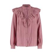 Ruffle Blouse Dobby Korte Mouw Top Tramontana , Pink , Dames