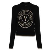 Zwart en Goud Maglia Shirt Versace Jeans Couture , Black , Dames