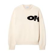 Logo Front Sweater Off White , Beige , Dames