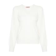 Geperforeerde V-hals Sweaters Twinset , White , Dames