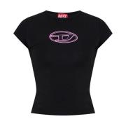 Zwart Twee-Tone T-shirt met Uitgesneden Details Diesel , Black , Dames