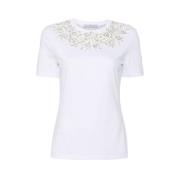 Kristal Kant T-shirt met Tule Panelen Ermanno Scervino , White , Dames