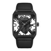 Zwarte Leren Analoge Horloge Omaio Police , Black , Heren