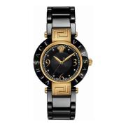 Keramische Reve Horloge met Zwarte Wijzerplaat Versace , Black , Dames