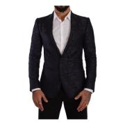 Zijde Blend Jacquard Blazer Jas Dolce & Gabbana , Blue , Heren