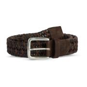 Stretch Leder/Stof Geweven Riem Boggi Milano , Brown , Heren