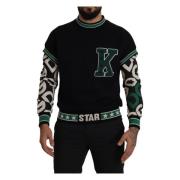 Zwarte Groene Katoenen King Star Crewneck Trui Dolce & Gabbana , Black...