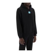 Logo Patch Hoodie in Katoen French Terry Hugo Boss , Black , Heren