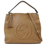 Pre-owned Leather handbags Gucci Vintage , Beige , Dames