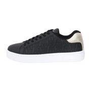 Zwarte Leren Geometrisch Patroon Sneakers Armani Exchange , Black , Da...